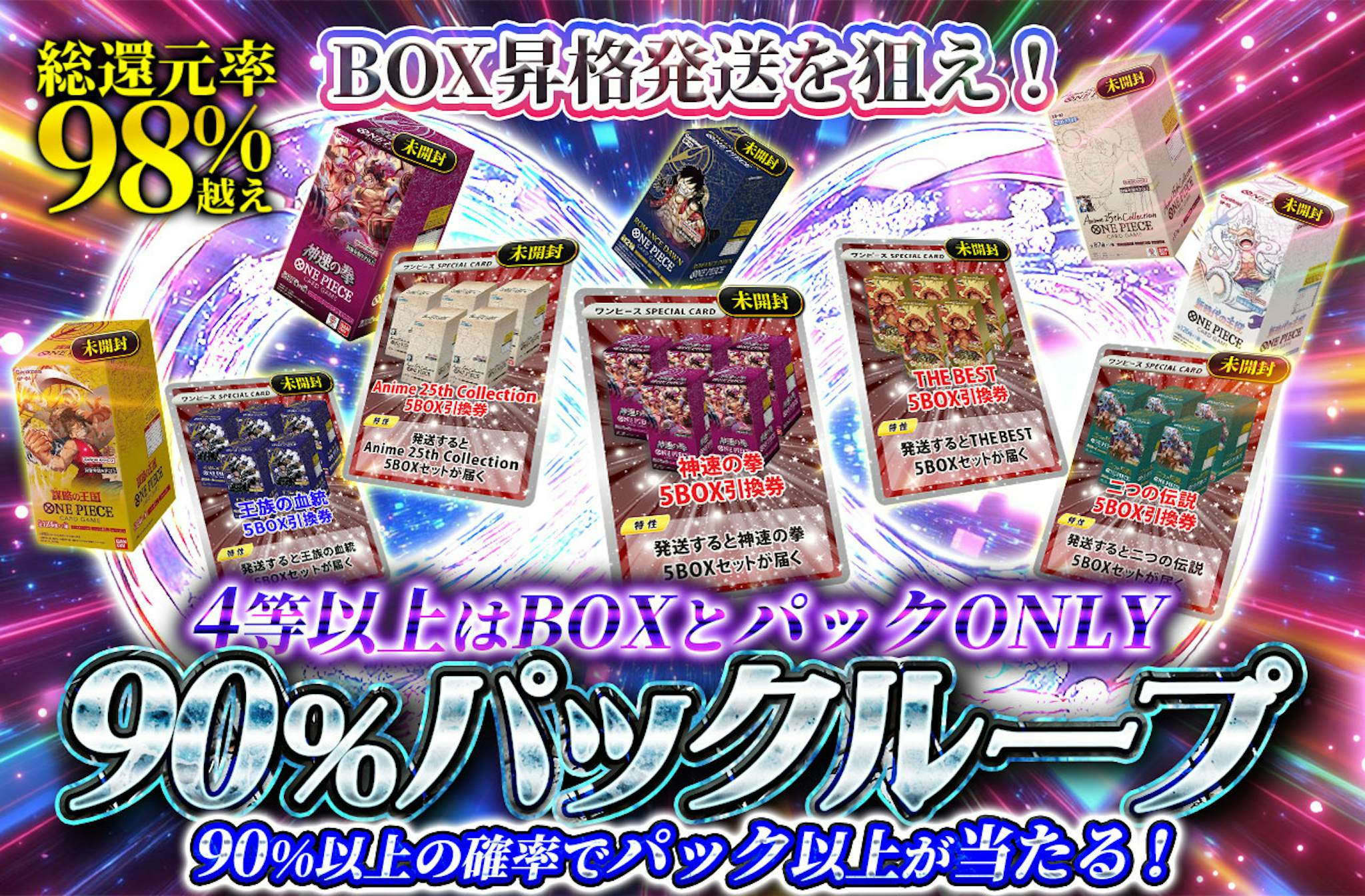 BOX昇格発送を狙え！4等以上はBOXとパックONLY　 90%パックループ