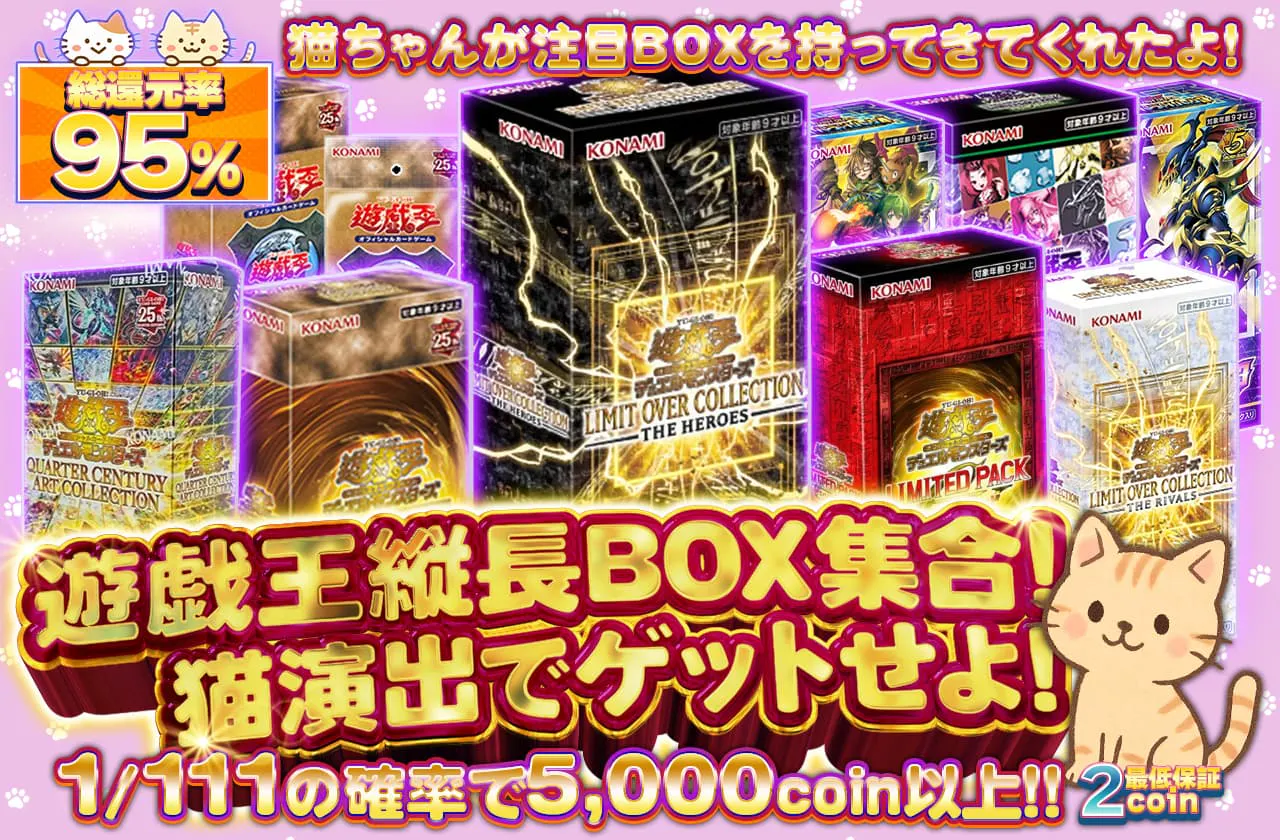 遊戯王縦長BOX集合! 猫演出でゲットせよ! 猫ちゃんが注目BOXを持ってきてくれたよ!